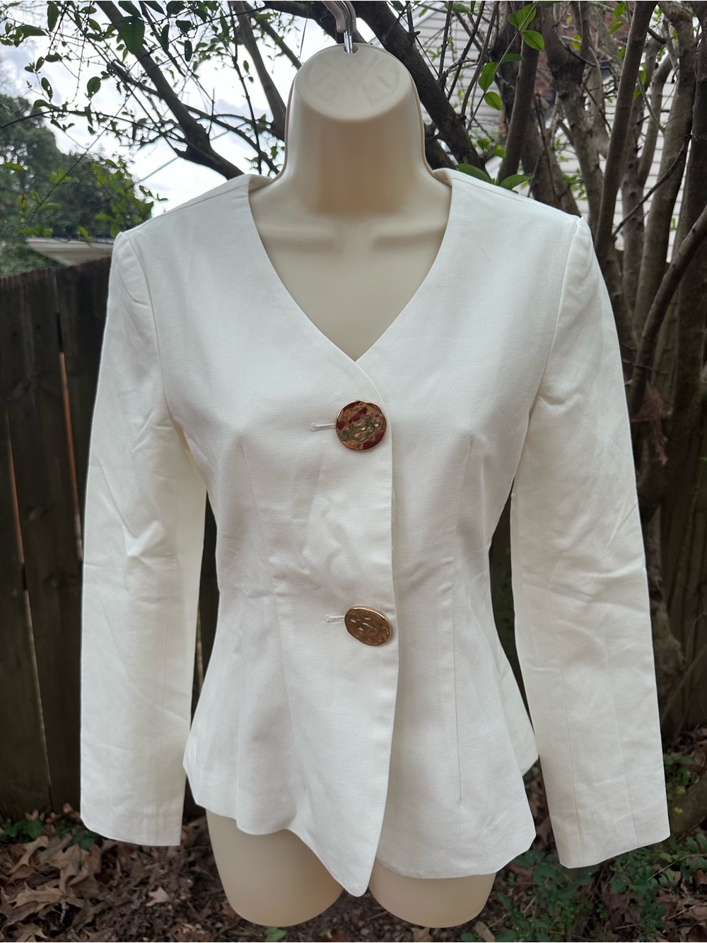 Commense White Peplum Button Front Blazer